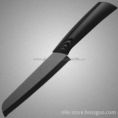 Classic Handle Full Black Ceramic Bread Serrated Knife